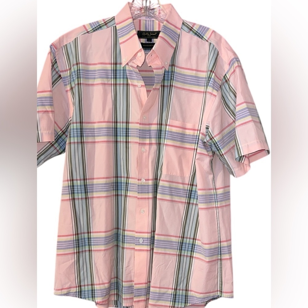 Bobby Jones Pink and Blue Plaid Button Down Shirt Large